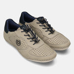 A grey Men's bugatti Sneakers featuring a round toe plain toe, zero heels heel. Made from premium genuine leather with a durable sebs (block copolymer) outsole, this elastic design offers both style and comfort.