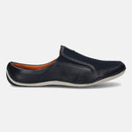 A blue Men's bugatti Mules featuring a round toe plain toe, zero heels heel. Made from premium genuine leather with a durable sebs (block copolymer) outsole, this slip-on design offers both style and comfort.