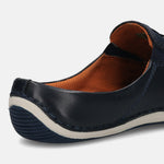 A blue Men's bugatti Mules featuring a round toe plain toe, zero heels heel. Made from premium genuine leather with a durable sebs (block copolymer) outsole, this slip-on design offers both style and comfort.