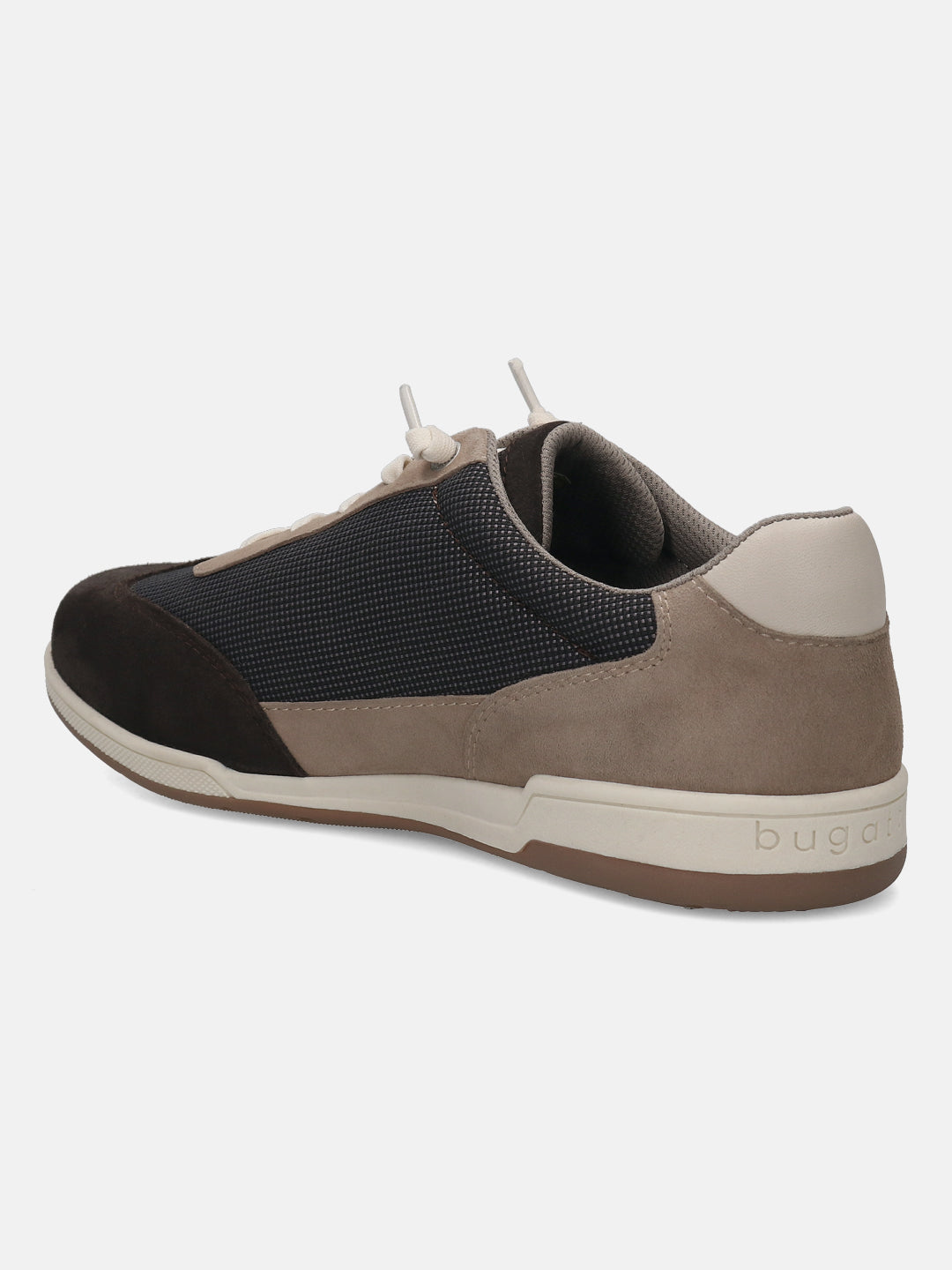 Brown leather sneakers by bugatti with mesh panelling, suede accents, and visible logo at the heel.
