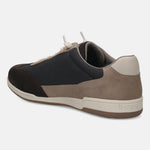 Brown leather sneakers by bugatti with mesh panelling, suede accents, and visible logo at the heel.