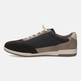 Brown leather comfort sneaker by bugatti with suede and textured textile panels.