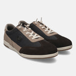 Brown leather sneakers by bugatti, with suede and textile accents, and off-white laces.