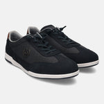 Dark blue leather sneakers by bugatti, with a mesh panel and white rubber sole.