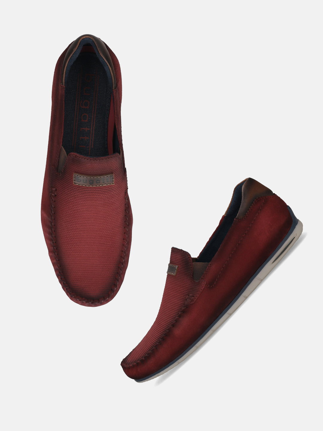 A grey Men's bugatti Casual Loafers featuring a square toe apron toe, zero heels heel. Made from premium genuine leather with a durable tr outsole, this slip-on design offers both style and comfort.