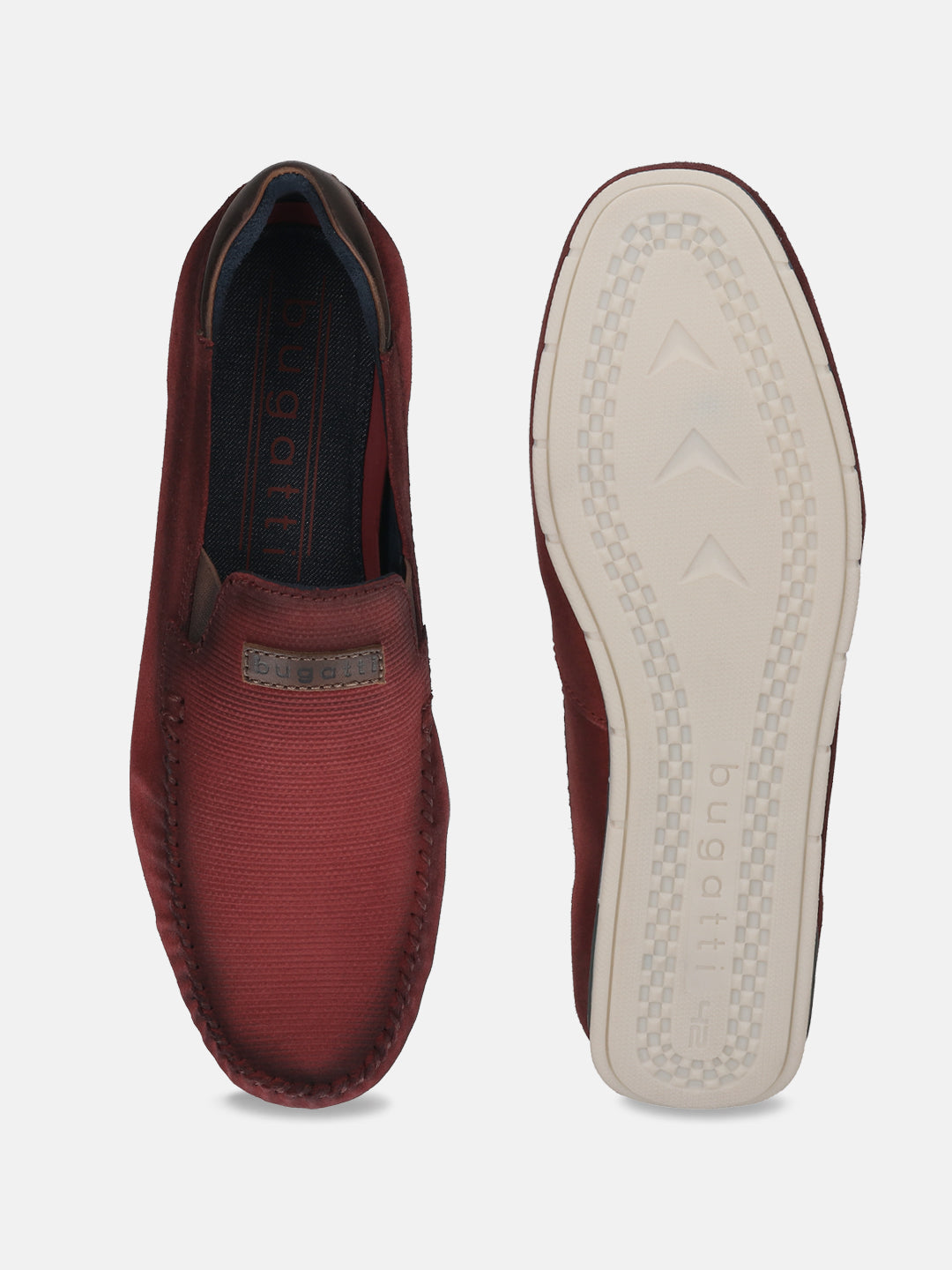 A grey Men's bugatti Casual Loafers featuring a square toe apron toe, zero heels heel. Made from premium genuine leather with a durable tr outsole, this slip-on design offers both style and comfort.