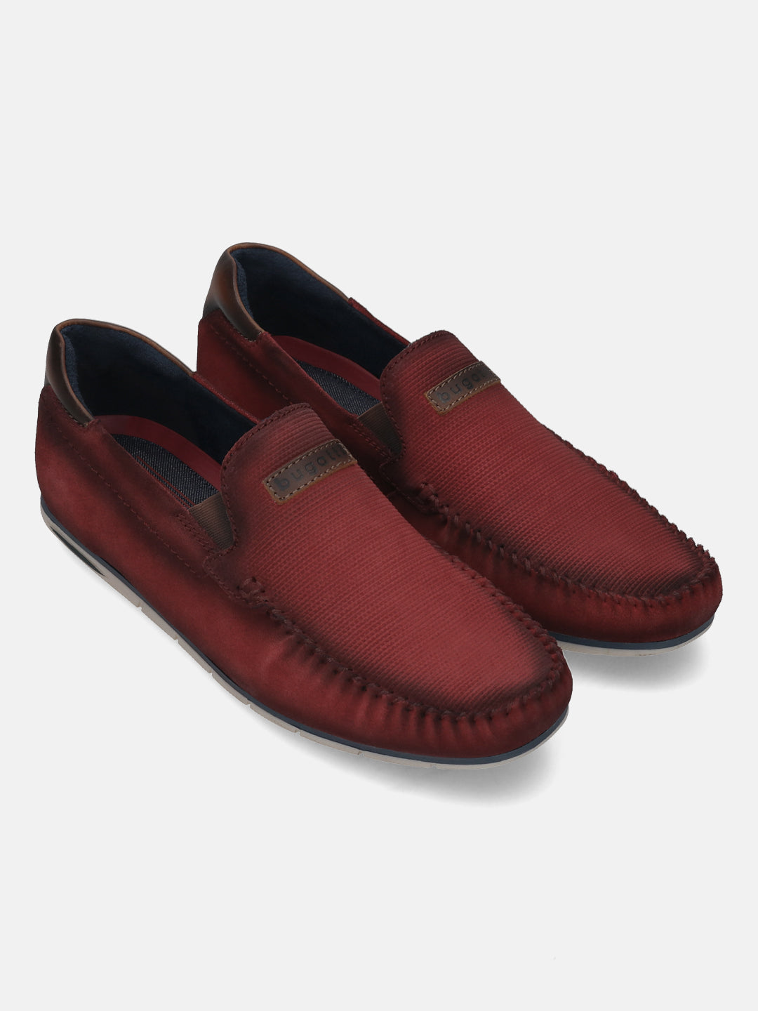A grey Men's bugatti Casual Loafers featuring a square toe apron toe, zero heels heel. Made from premium genuine leather with a durable tr outsole, this slip-on design offers both style and comfort.