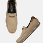 A brown Men's bugatti Casual Loafers featuring a square toe apron toe, zero heels heel. Made from premium genuine leather with a durable tr outsole, this slip-on design offers both style and comfort.