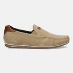 A brown Men's bugatti Casual Loafers featuring a square toe apron toe, zero heels heel. Made from premium genuine leather with a durable tr outsole, this slip-on design offers both style and comfort.