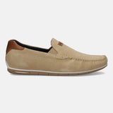 A brown Men's bugatti Casual Loafers featuring a square toe apron toe, zero heels heel. Made from premium genuine leather with a durable tr outsole, this slip-on design offers both style and comfort.