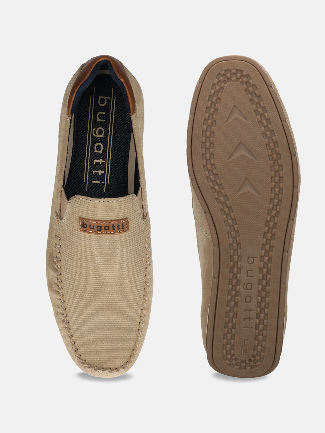 A brown Men's bugatti Casual Loafers featuring a square toe apron toe, zero heels heel. Made from premium genuine leather with a durable tr outsole, this slip-on design offers both style and comfort.