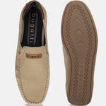 A brown Men's bugatti Casual Loafers featuring a square toe apron toe, zero heels heel. Made from premium genuine leather with a durable tr outsole, this slip-on design offers both style and comfort.