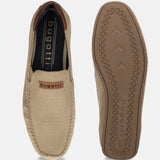 A brown Men's bugatti Casual Loafers featuring a square toe apron toe, zero heels heel. Made from premium genuine leather with a durable tr outsole, this slip-on design offers both style and comfort.
