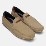 A brown Men's bugatti Casual Loafers featuring a square toe apron toe, zero heels heel. Made from premium genuine leather with a durable tr outsole, this slip-on design offers both style and comfort.