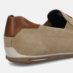 A brown Men's bugatti Casual Loafers featuring a square toe apron toe, zero heels heel. Made from premium genuine leather with a durable tr outsole, this slip-on design offers both style and comfort.