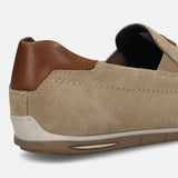 A brown Men's bugatti Casual Loafers featuring a square toe apron toe, zero heels heel. Made from premium genuine leather with a durable tr outsole, this slip-on design offers both style and comfort.