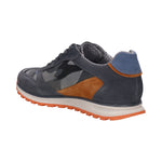 bugatti Cirino grey premium leather comfort sneaker with camouflage pattern and orange sole.
