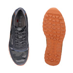 bugatti Cirino grey leather sneakers with camouflage fabric, shown with an orange lug sole.