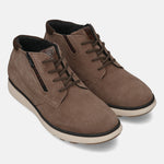 Taupe premium leather comfort sneakers by Bugatti, featuring tonal laces and a side zipper.