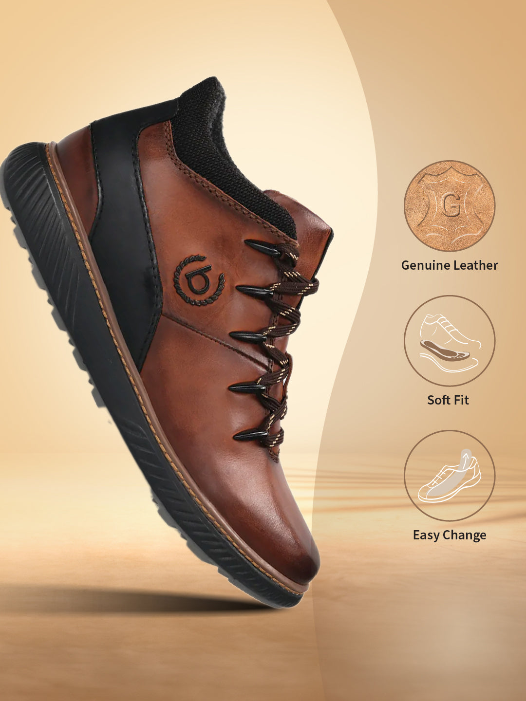 A brown Men's bugatti Sneakers featuring a round toe plain toe, zero heels heel, and a wide fit. Made from premium genuine leather with a durable tpr outsole, this zipper design offers both style and comfort.