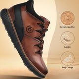 A brown Men's bugatti Sneakers featuring a round toe plain toe, zero heels heel, and a wide fit. Made from premium genuine leather with a durable tpr outsole, this zipper design offers both style and comfort.