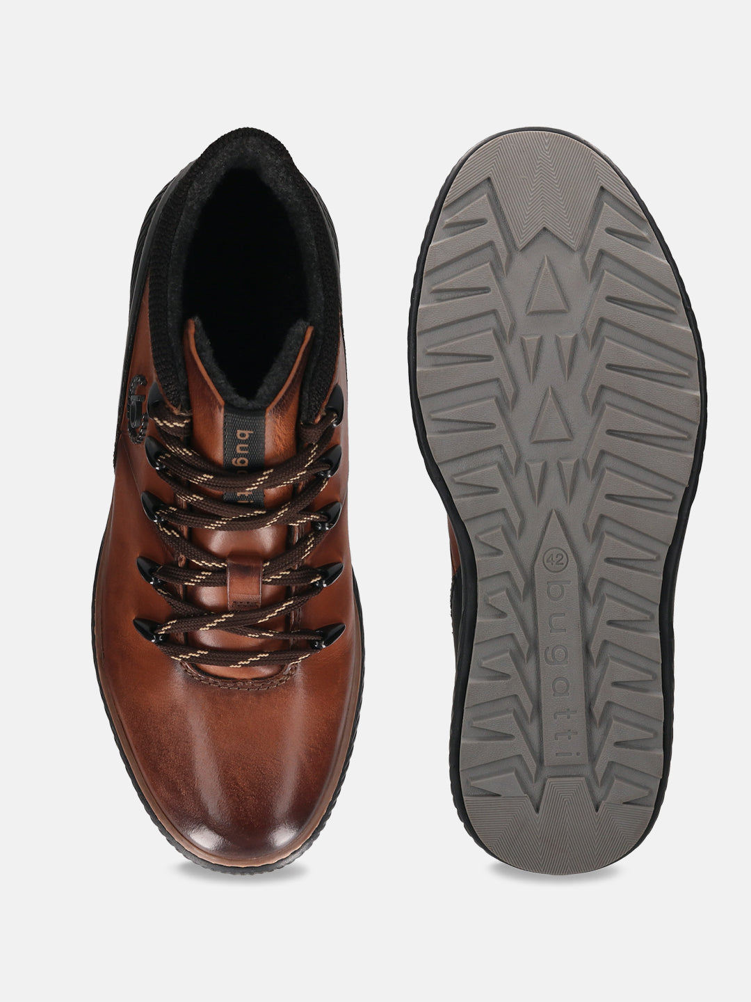 A brown Men's bugatti Sneakers featuring a round toe plain toe, zero heels heel, and a wide fit. Made from premium genuine leather with a durable tpr outsole, this zipper design offers both style and comfort.