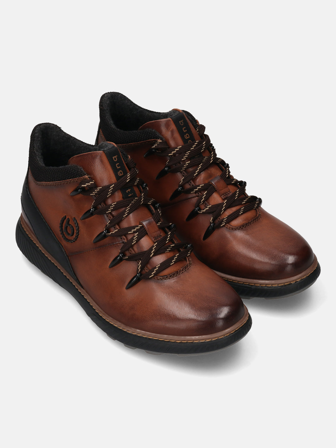 A brown Men's bugatti Sneakers featuring a round toe plain toe, zero heels heel, and a wide fit. Made from premium genuine leather with a durable tpr outsole, this zipper design offers both style and comfort.