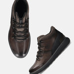 A grey Men's bugatti Sneakers featuring a round toe plain toe, zero heels heel, and a wide fit. Made from premium genuine leather with a durable tpr outsole, this zipper design offers both style and comfort.