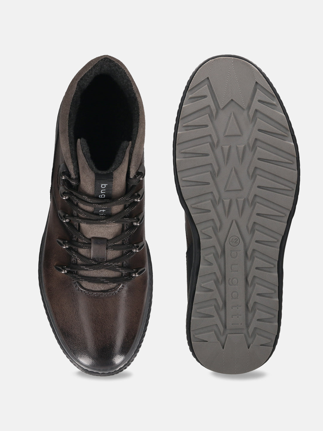 A grey Men's bugatti Sneakers featuring a round toe plain toe, zero heels heel, and a wide fit. Made from premium genuine leather with a durable tpr outsole, this zipper design offers both style and comfort.