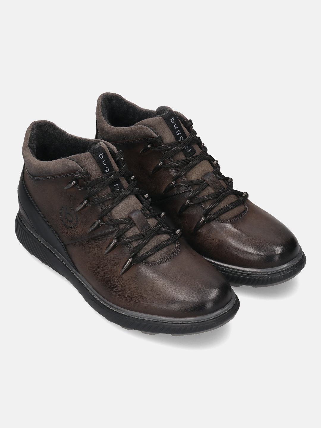 A grey Men's bugatti Sneakers featuring a round toe plain toe, zero heels heel, and a wide fit. Made from premium genuine leather with a durable tpr outsole, this zipper design offers both style and comfort.