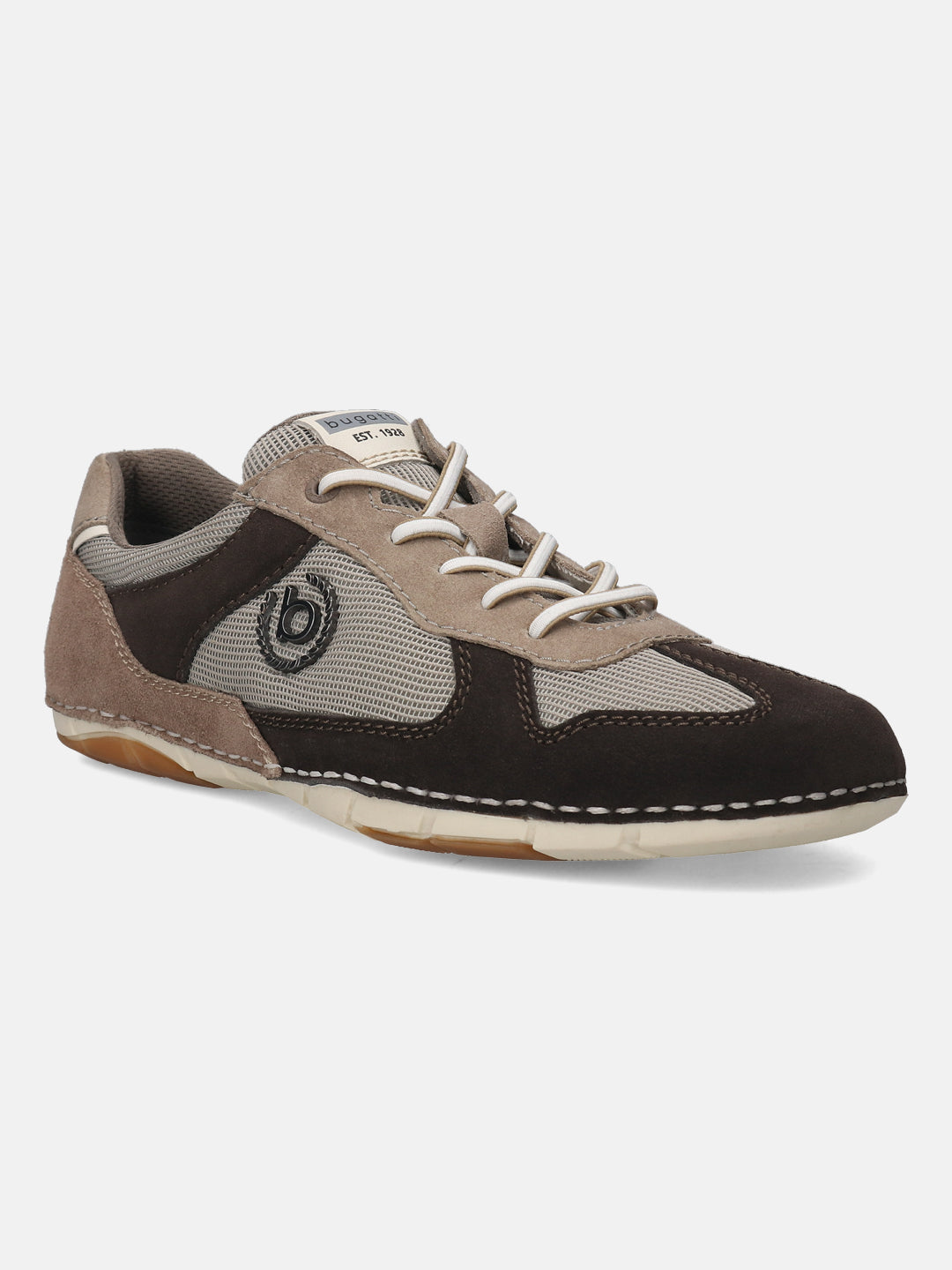 A brown Men's bugatti Sneakers featuring a round plain toe, zero heels heel. Made from suede leather with a durable sebs (block copolymer) outsole, this laces design offers both style and comfort.