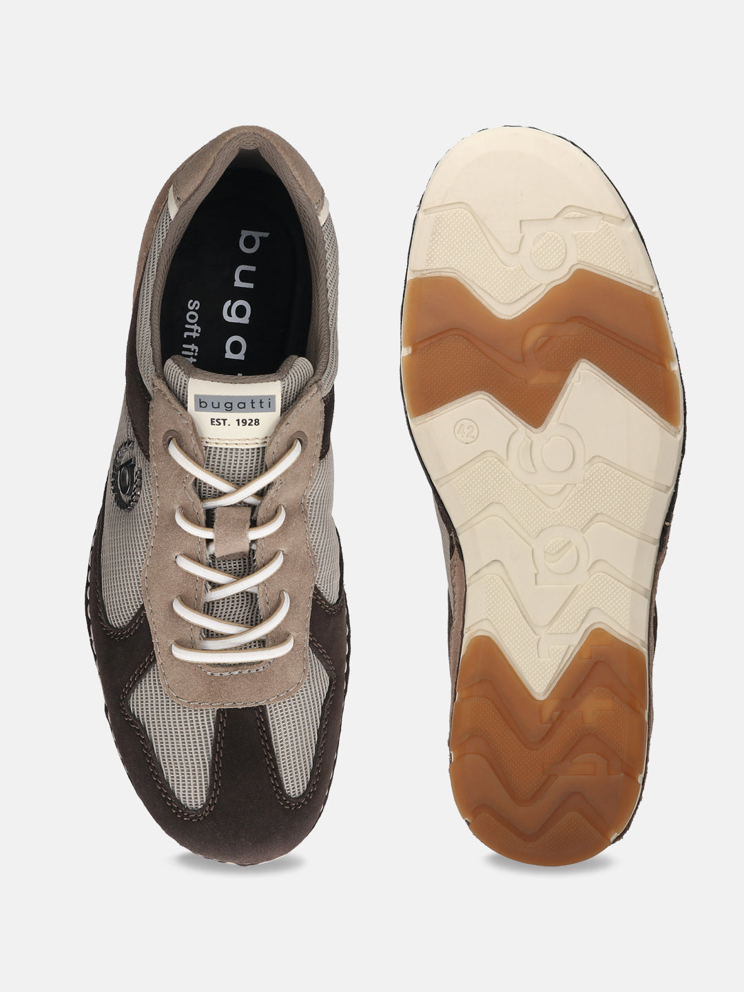 A brown Men's bugatti Sneakers featuring a round plain toe, zero heels heel. Made from suede leather with a durable sebs (block copolymer) outsole, this laces design offers both style and comfort.