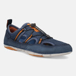Blue comfort sneaker by bugatti featuring orange accents and a toggle lace closure.