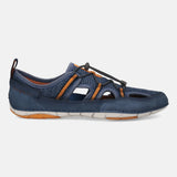 Blue comfort sneaker by bugatti with a bungee cord lacing system and cutout details.
