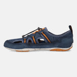 Blue comfort sneaker by bugatti with orange accents, a textured mesh upper, and a contrasting white and orange sole.