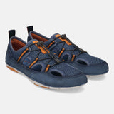 Blue comfort sneakers by bugatti featuring a breathable mesh upper with orange accents and drawstring lacing.