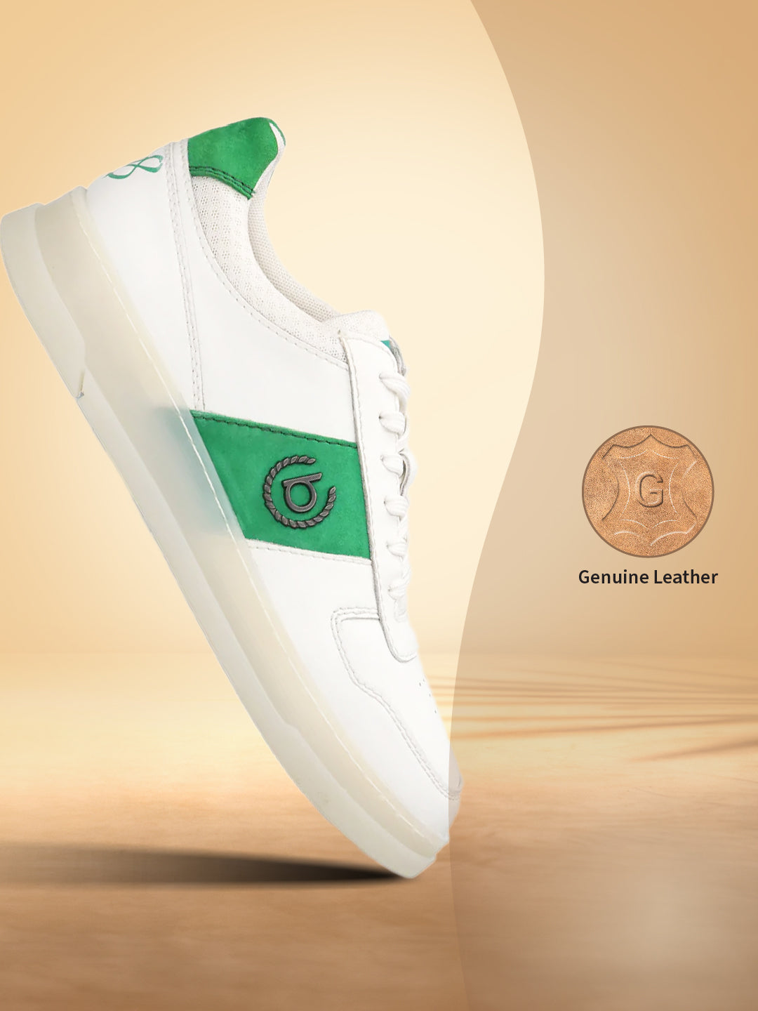 A white Men's bugatti Sneakers featuring a round toe plain toe, zero heels heel, and a wide fit. Made from premium genuine leather with a durable tpr outsole, this laces design offers both style and comfort.