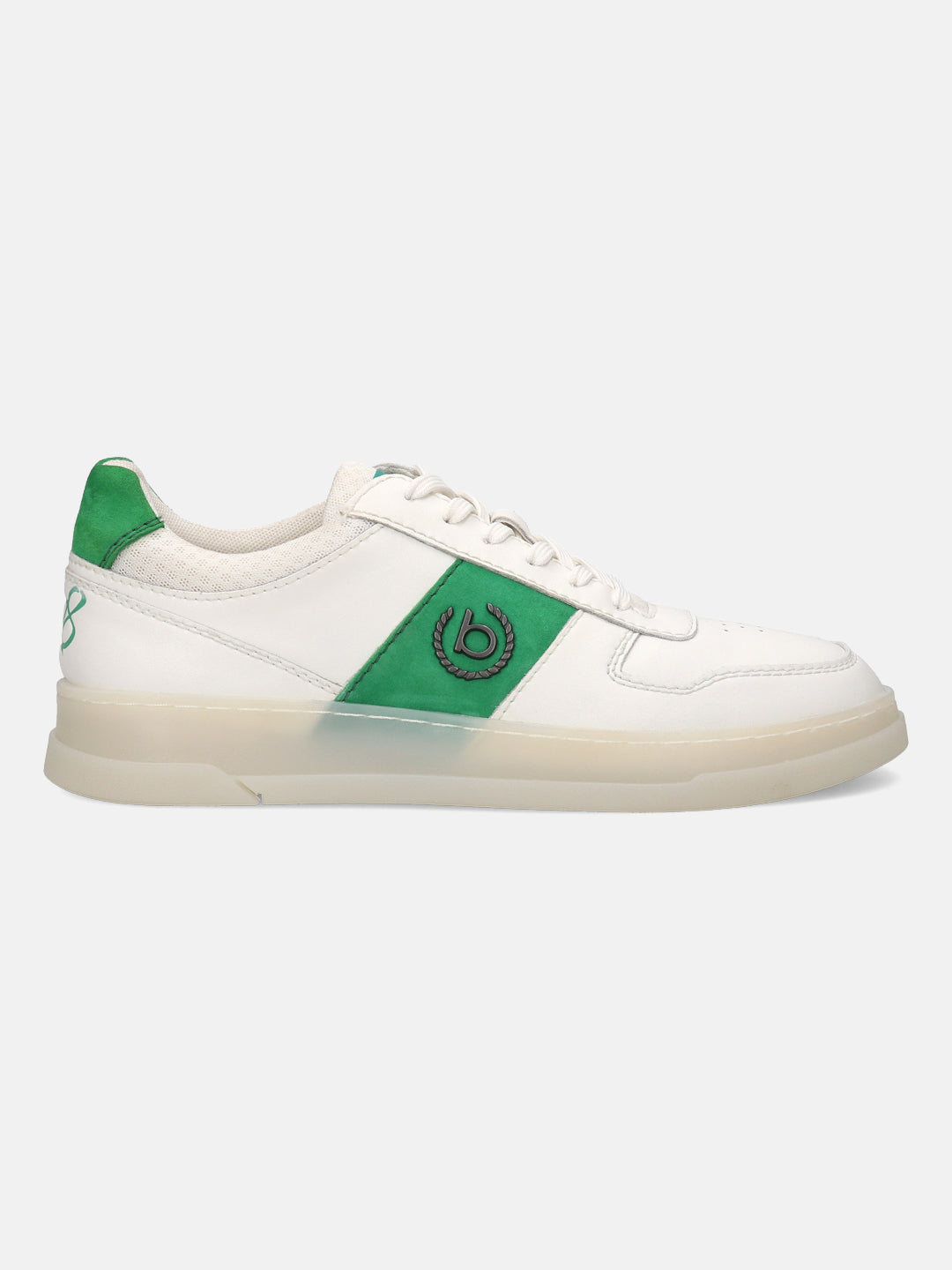 A white Men's bugatti Sneakers featuring a round toe plain toe, zero heels heel, and a wide fit. Made from premium genuine leather with a durable tpr outsole, this laces design offers both style and comfort.