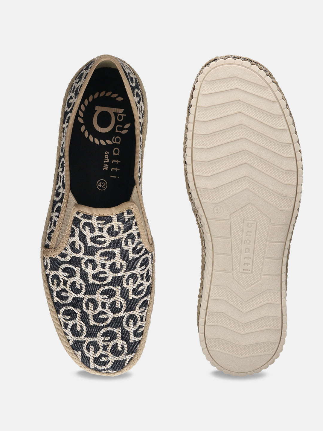 A black Men's bugatti Casual Loafers featuring a round plain toe, zero heels heel. Made from textile with a durable sebs (block copolymer) outsole, this slip-on design offers both style and comfort.