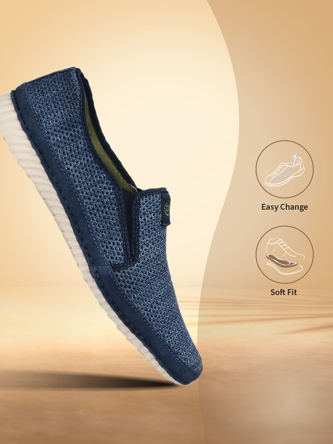 Blue slip-on casual shoe by bugatti with a textured upper and a white sole.