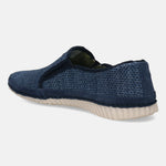 Blue casual slip-on shoe by Bugatti, with a mesh texture and a contrasting white sole.
