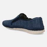 Blue casual slip-on shoe by Bugatti, with a mesh texture and a contrasting white sole.