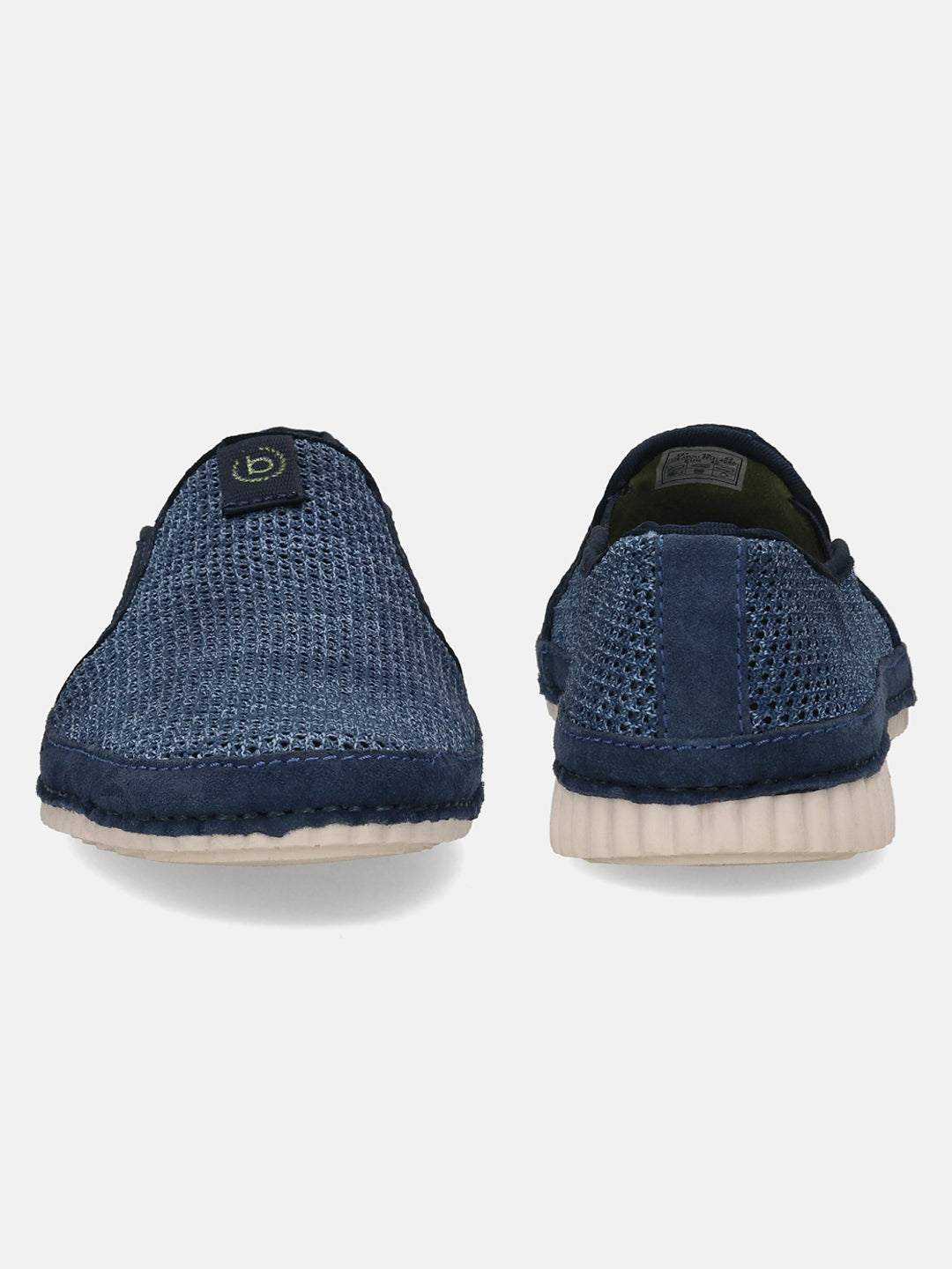 Blue casual slip-ons by bugatti with a woven texture, suede details, and a contrasting sole.