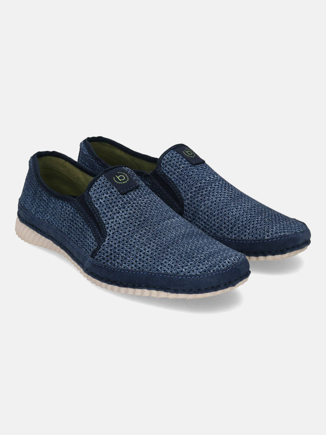 Blue comfort slip-on shoe by Bugatti, featuring a textured mesh upper and a contrasting sole.
