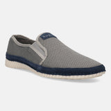 Light grey casual slip-on shoes by bugatti with a textured finish and dark blue accent trim.