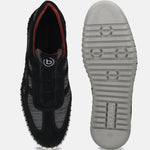 Men's Bugatti stitched black leather shoes with a round toe , a rubber outsole , and laces fastening.