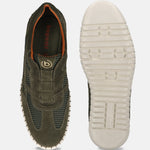 Men's Bugatti stitched green leather shoes with a round toe , a rubber outsole.