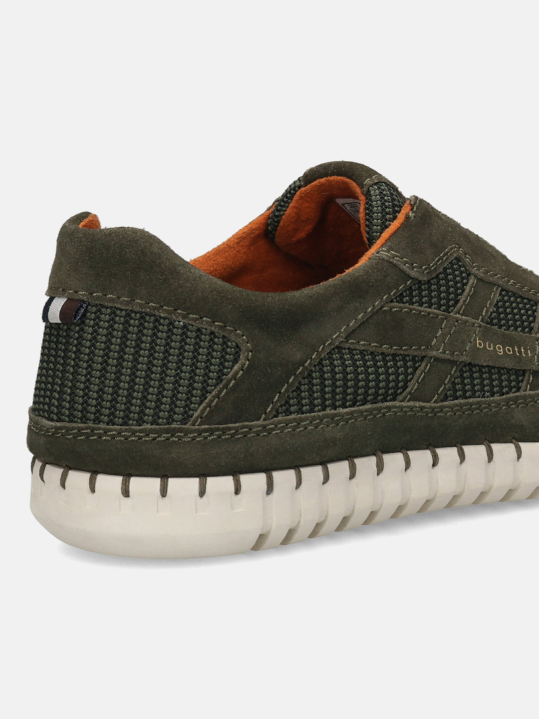 Men's Bugatti stitched green leather shoes with a round toe , a rubber outsole.