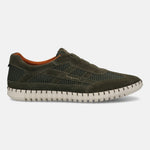Men's Bugatti stitched green leather shoes with a round toe , a rubber outsole.