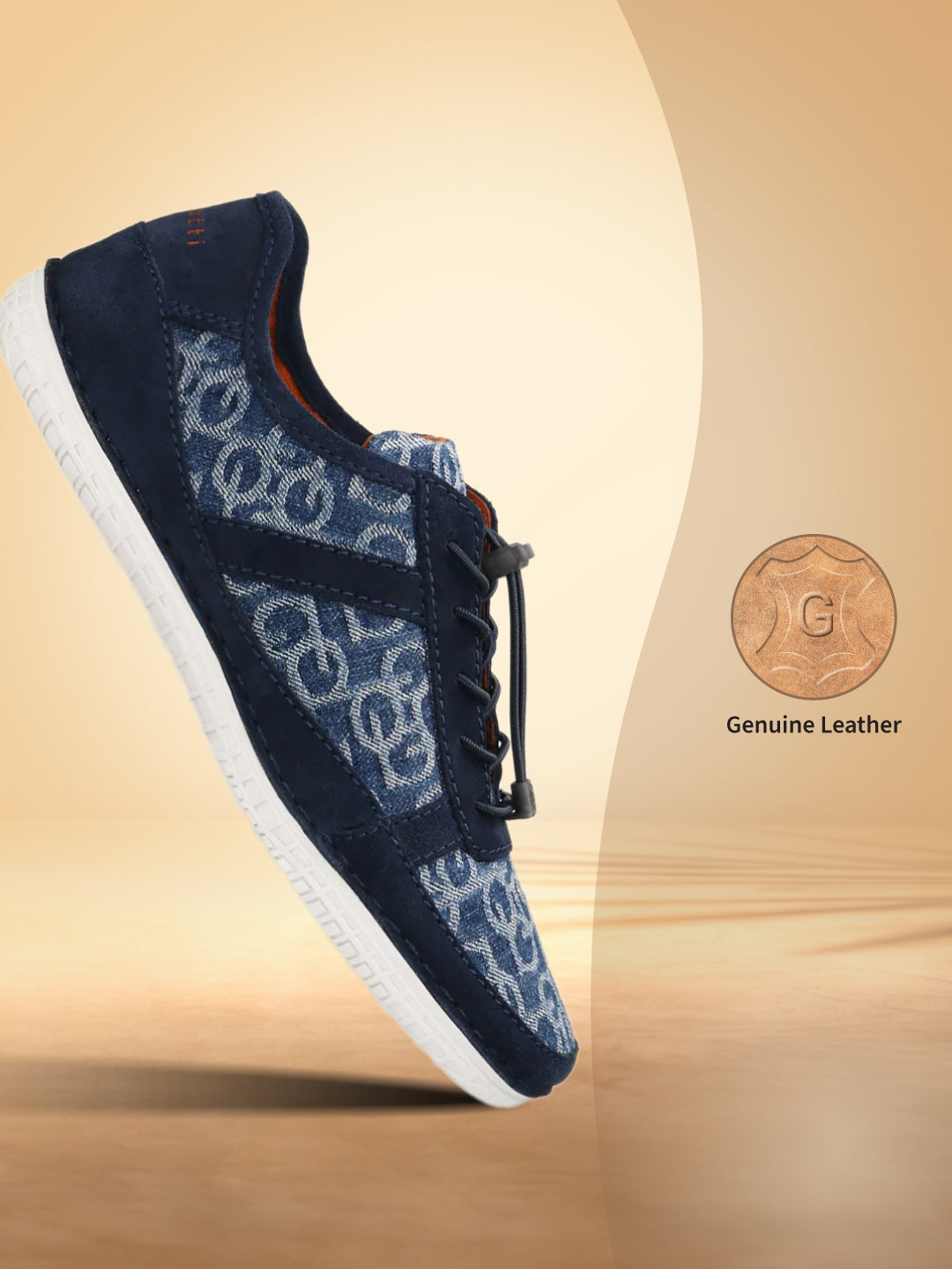 bugatti Bimini light blue comfort sneaker with a patterned upper and navy suede accents.

